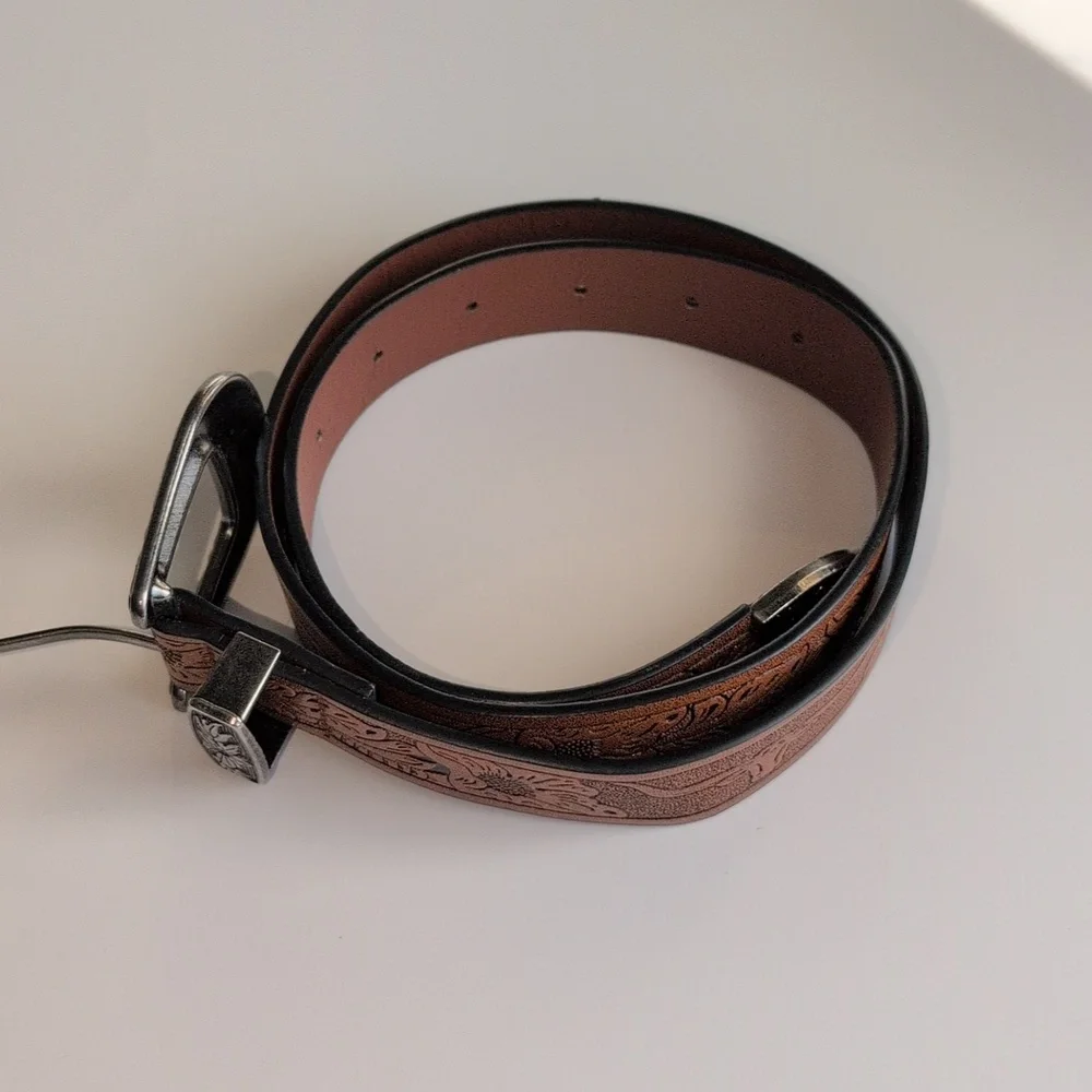 Brown Embossed Faux Leather Pleather Cowgirl Cowboy Western Tooled Belt